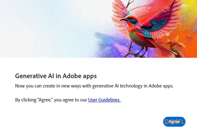 Adobe Firefly 4 가이드라인 동의 팝업