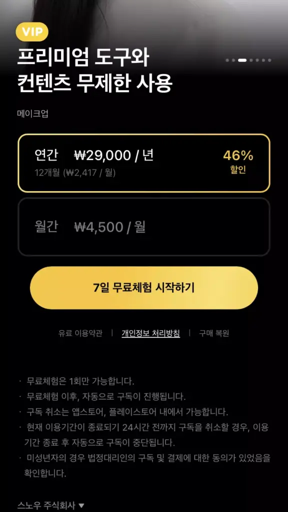 스노우 AI 베이비 17 스노우 VIP 구독 가격 보기